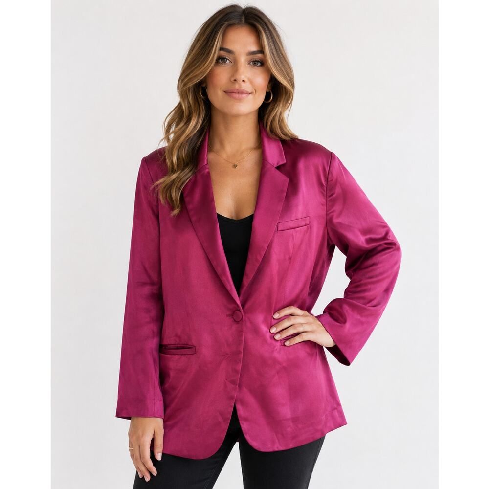SLA The Label Olivia Oversized Satin Blazer Size XL Magenta Pink NWT